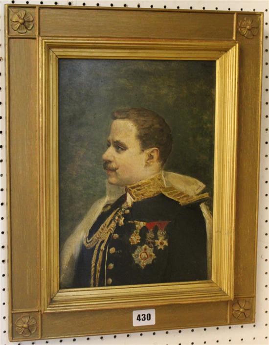 19C French School - portrait of a French army officer (possibly an overpainted print), oil on canvas of tea clipper(-)